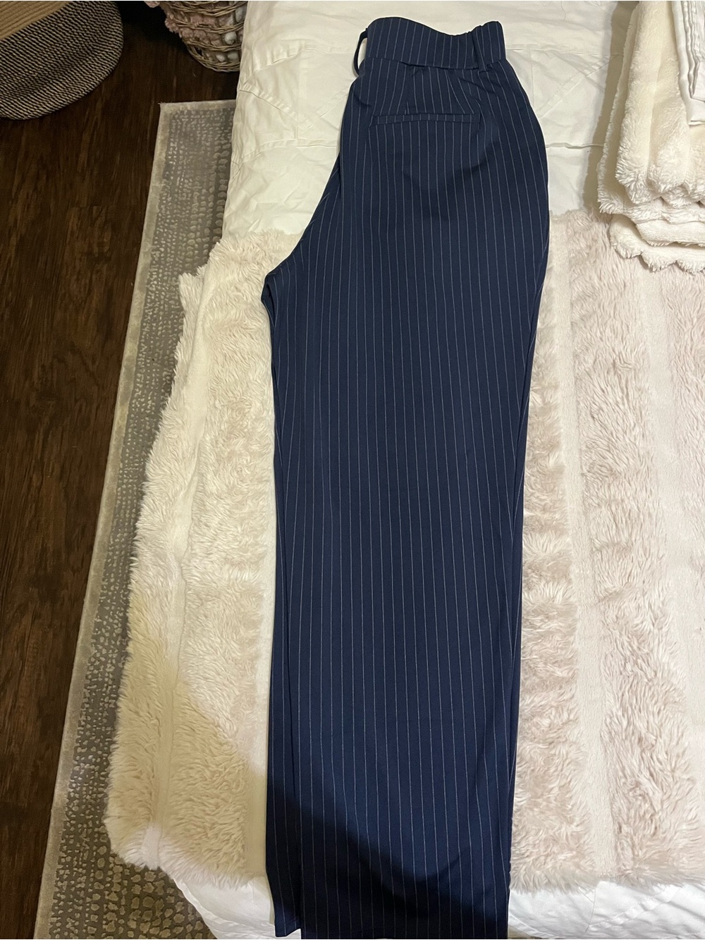 HALARA Navy with White Pinstripe Wide-Leg Trousers